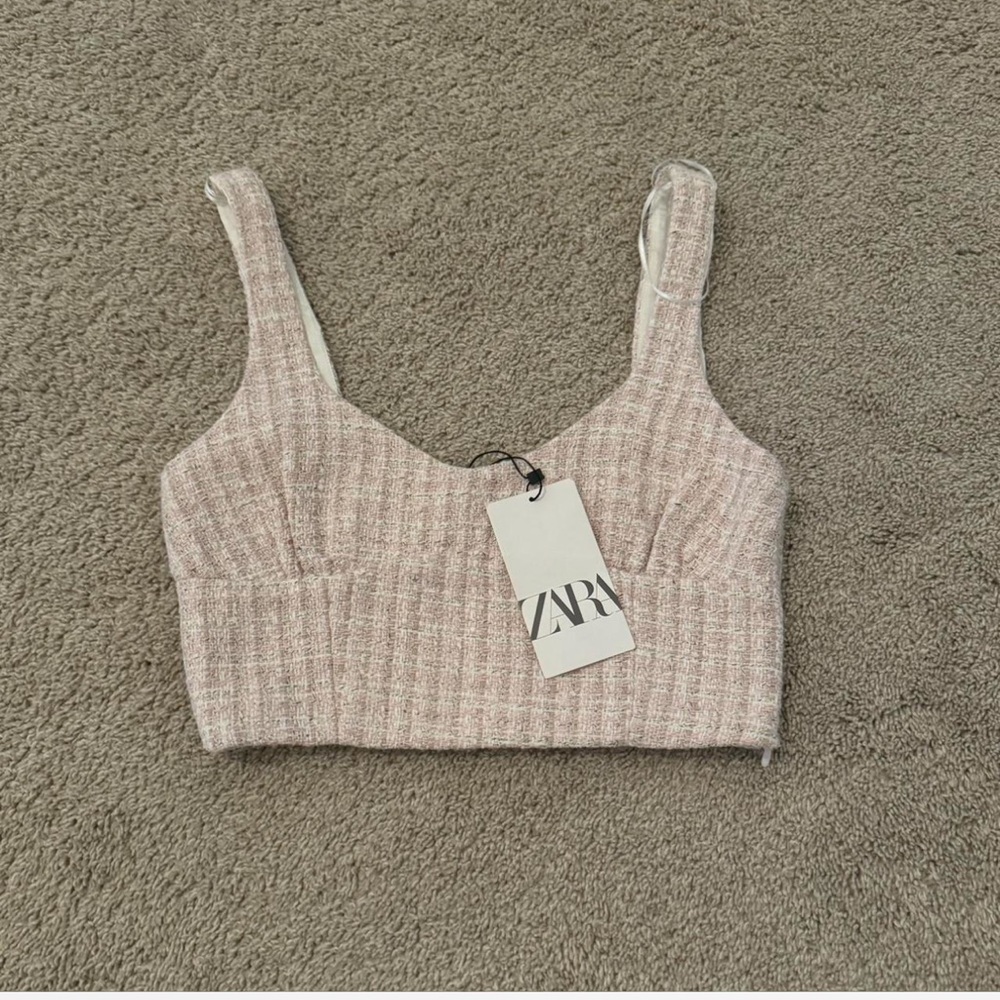 Zara Cropped Tank Top Pink White & Grey Pattern